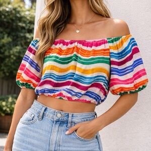 Rachel Zoe Multicolor Striped Off-Shoulder Crop Top S